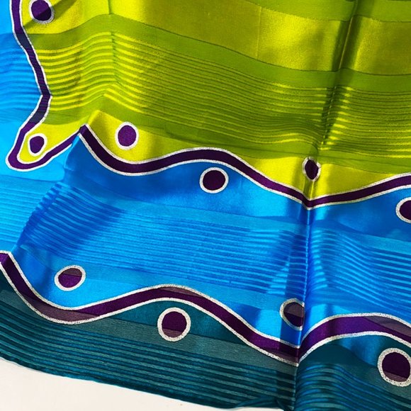 Adrienne Vittadini Womens Scarf Green Aqua Purple Chartreuse Silver 31" Square - Picture 3 of 4